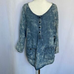 Life In Progress Chambray Top Size Size S Dolan Sleeve Henley Lagenlook Pockets